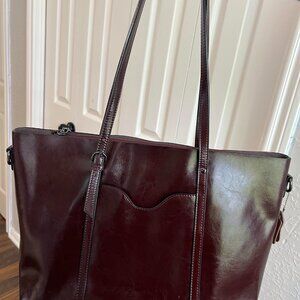Leather “B" Handbag, Burgundy, Genuine Leather, Excellent condition